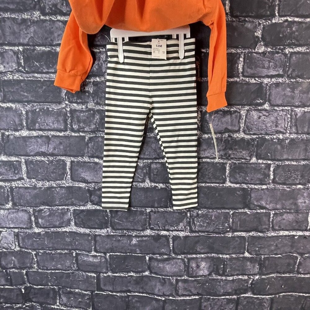 Cat & Jack 12 Months Pumpkin Romper Top & Striped Bottom Set - Picture 4 of 8